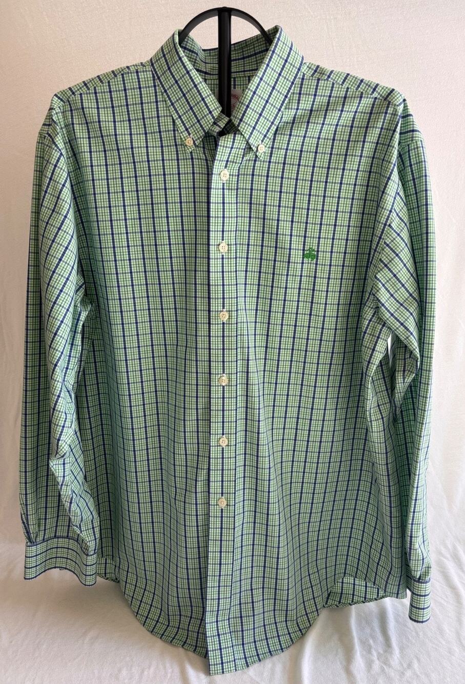 Men’s Large Brooks Brothers Oxford Shirt Green Blue Non-Iron Button Down
